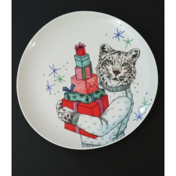 West Elm Rachel Kozlowski Dapper Animal Winter Leopard Cat Plate Salad Dessert - Picture 1 of 6
